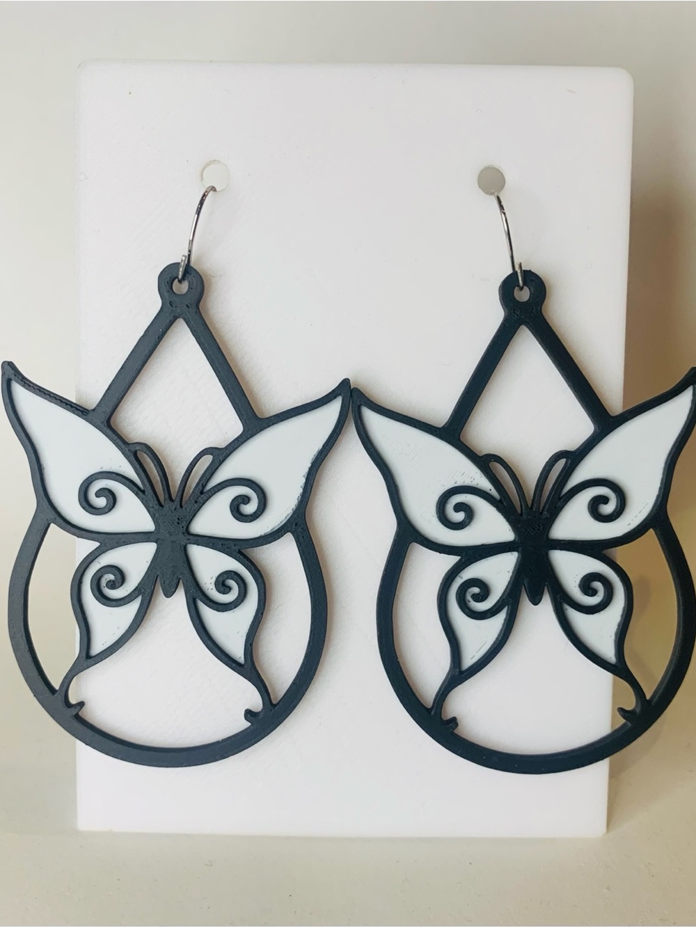 Butterfly Cutout Statement Earrings - Black and White
